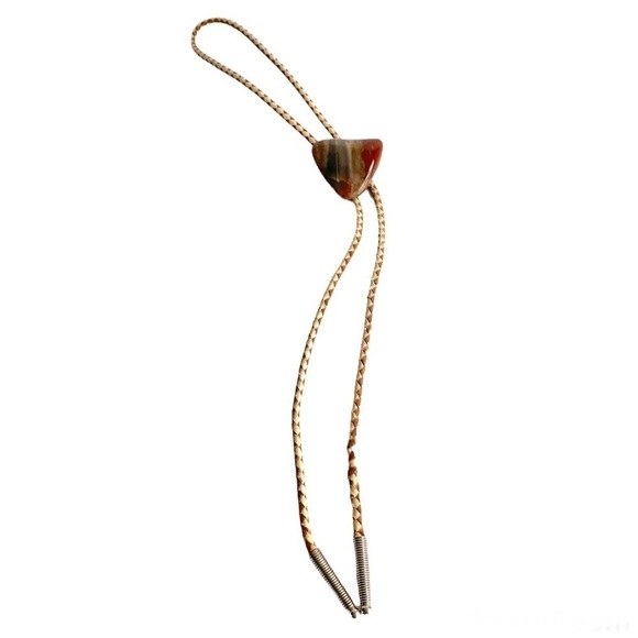 Vintage Agate Bolo Tie Western Southwest Rockabilly Cowboy Brown Red Unisex Mens - Picture 2 of 11